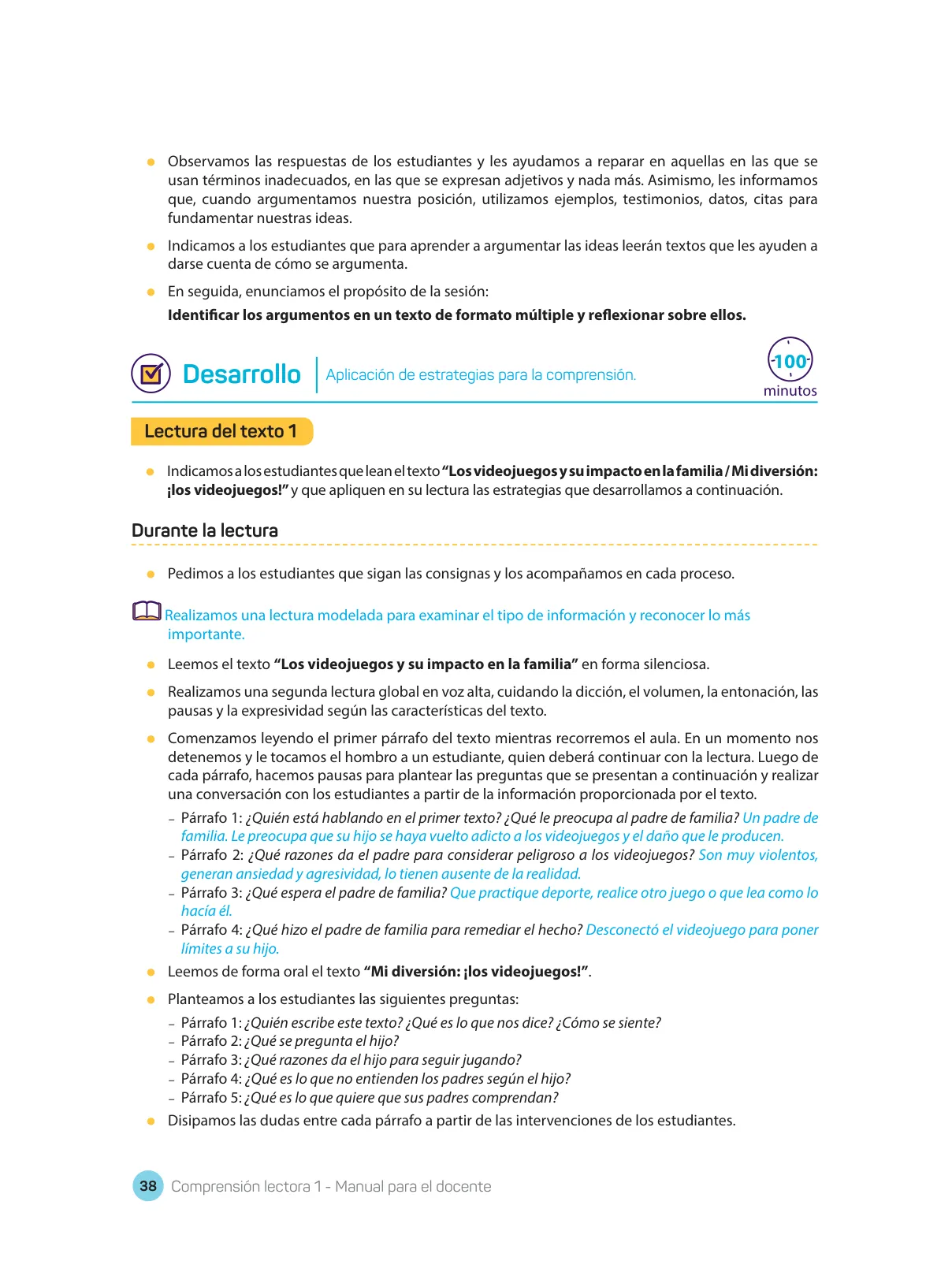 Página 40 de Comprensión lectora : manual para el docente de primer grado de Secundaria 2018 · 2018