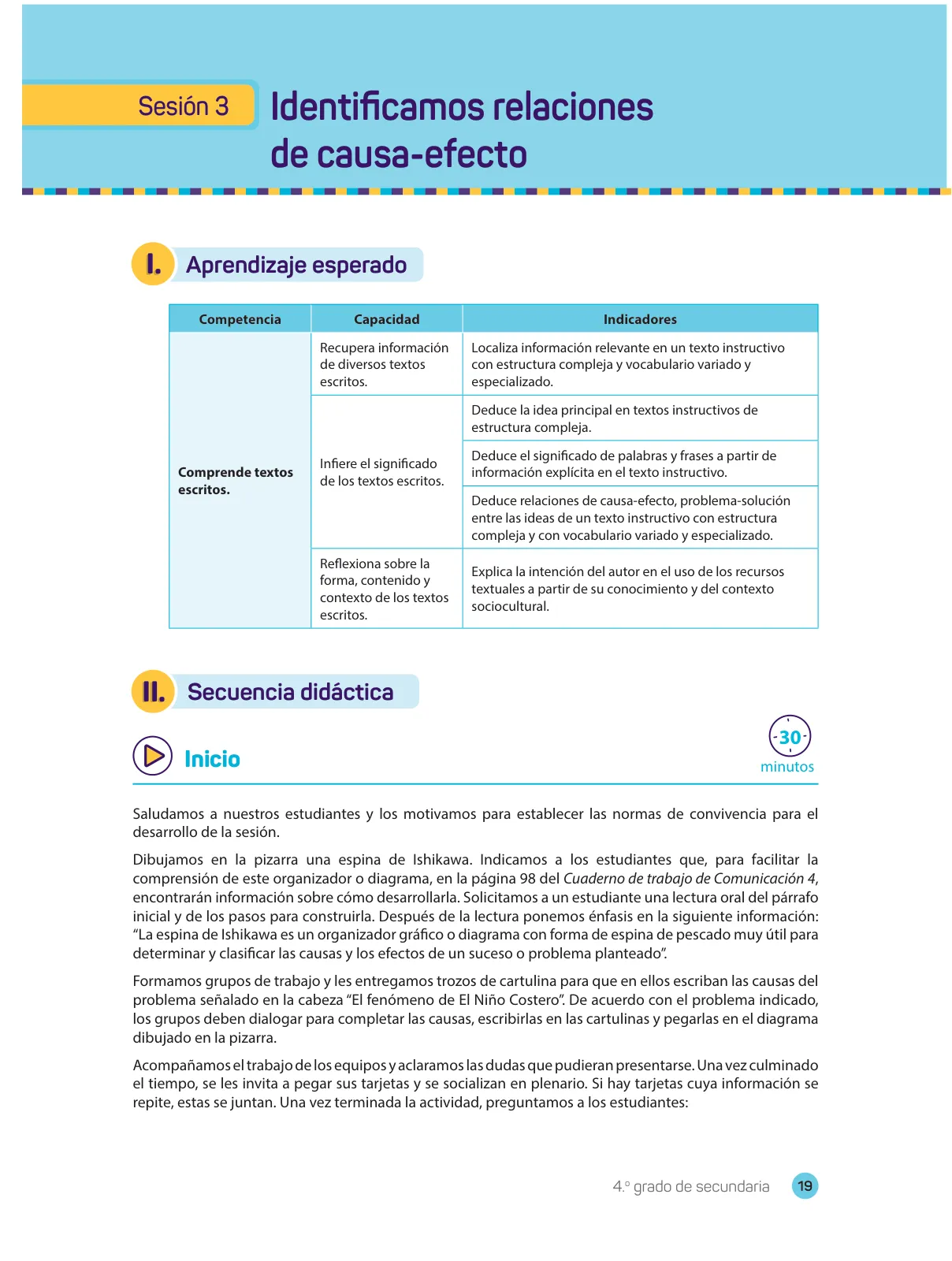 Página 21 de Comprensión lectora 4 : manual para el docente de cuarto grado de Secundaria · 2017