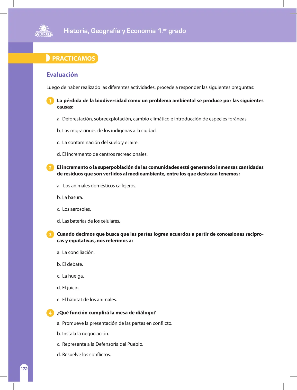 Miniatura página 172 de Historia, Geografía y Economía 1 : cuaderno de reforzamiento pedagógico - JEC · 2016