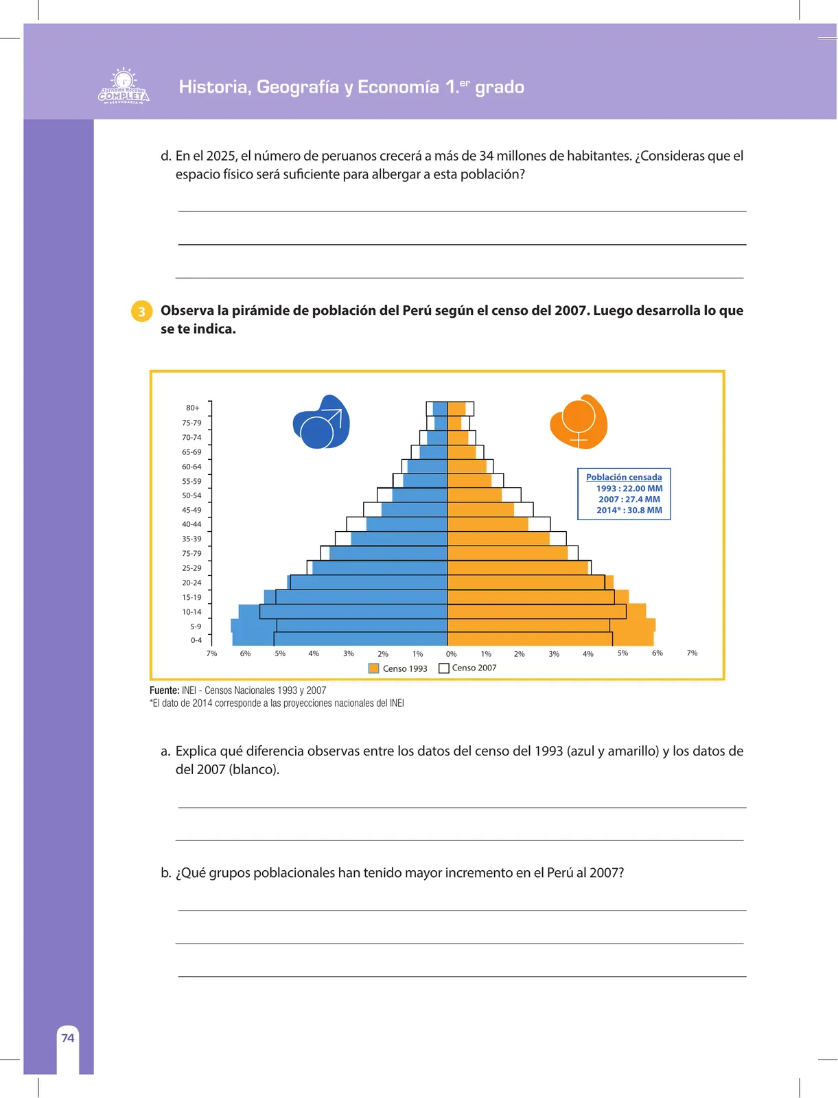 Página 74 de Historia, Geografía y Economía 1 : cuaderno de reforzamiento pedagógico - JEC · 2016