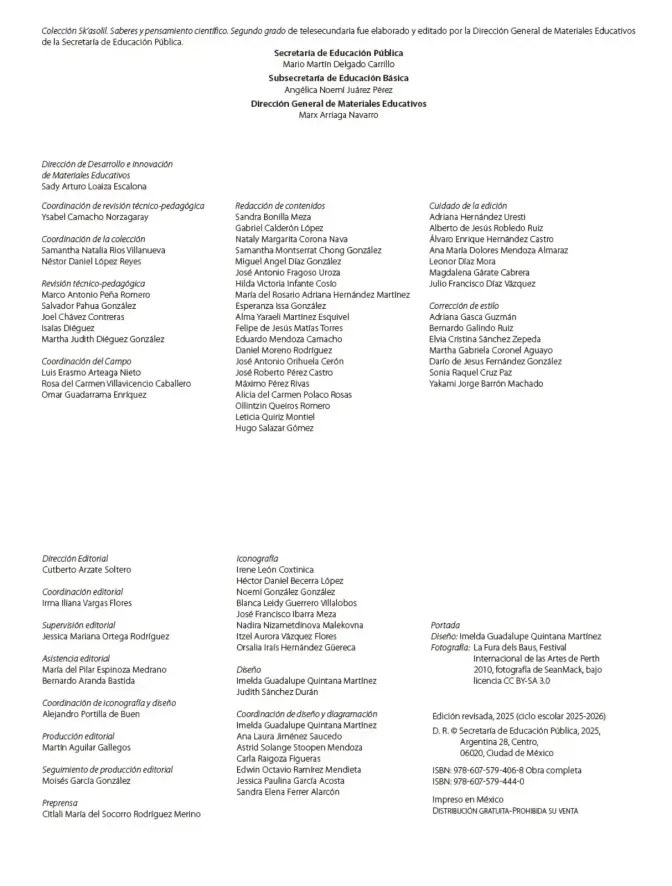Página 3 de Colección Sk´asolil. Saberes y pensamiento científico. Libro de Educación Telesecundaria Grado 2° Ciclo Escolar 2025 - 2026