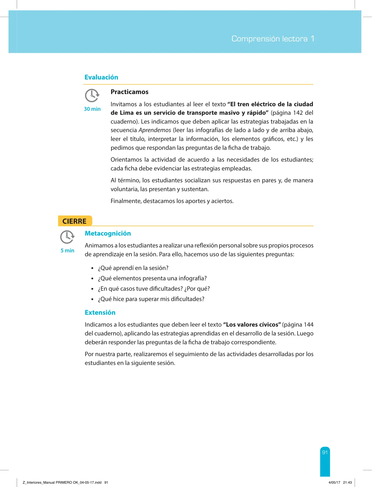 Página 93 de Comprensión lectora 1 : manual para el docente de primer grado de Secundaria · 2017