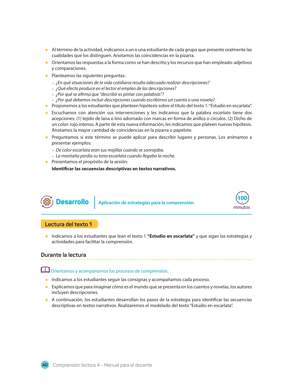 Página 42 de Comprensión lectora : manual para el docente de cuarto grado de Secundaria 2018 · 2018