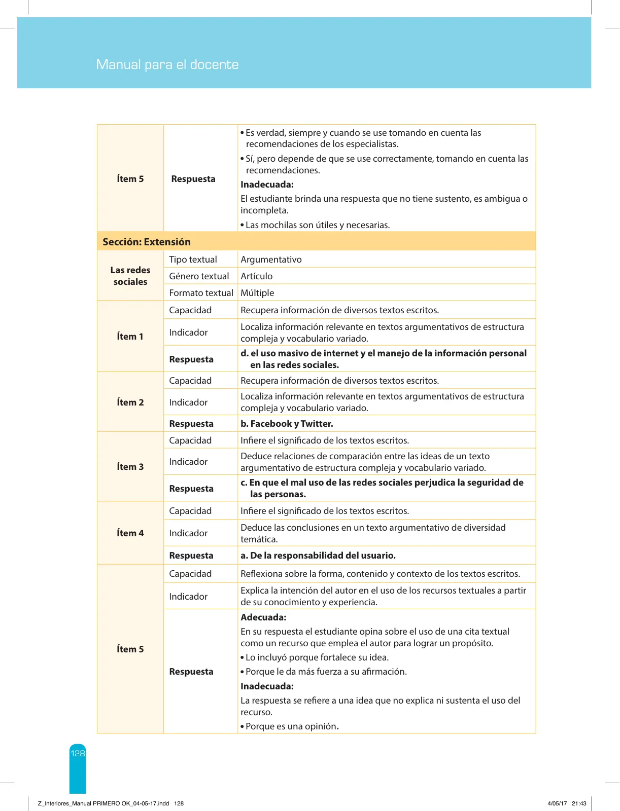 Página 130 de Comprensión lectora 1 : manual para el docente de primer grado de Secundaria · 2017