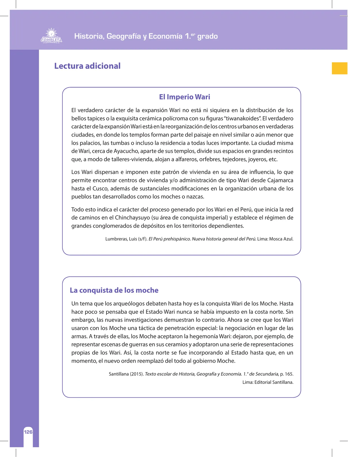 Miniatura página 126 de Historia, Geografía y Economía 1 : cuaderno de reforzamiento pedagógico - JEC · 2016