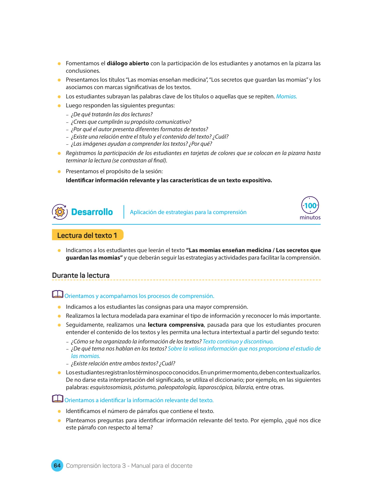 Página 66 de Comprensión lectora : manual para el docente de tercer grado de Secundaria 2018 · 2018