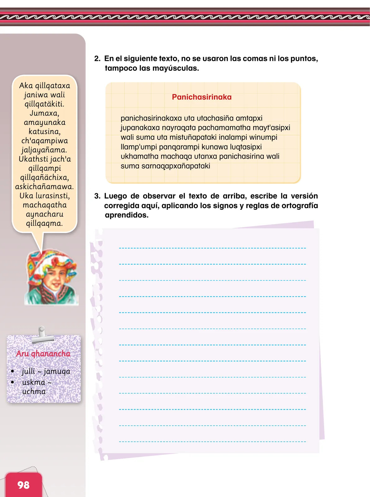 Miniatura página 100 de Aymara arutha chiqapa qillqañataki panka = Manual de escritura Aimara · 2021