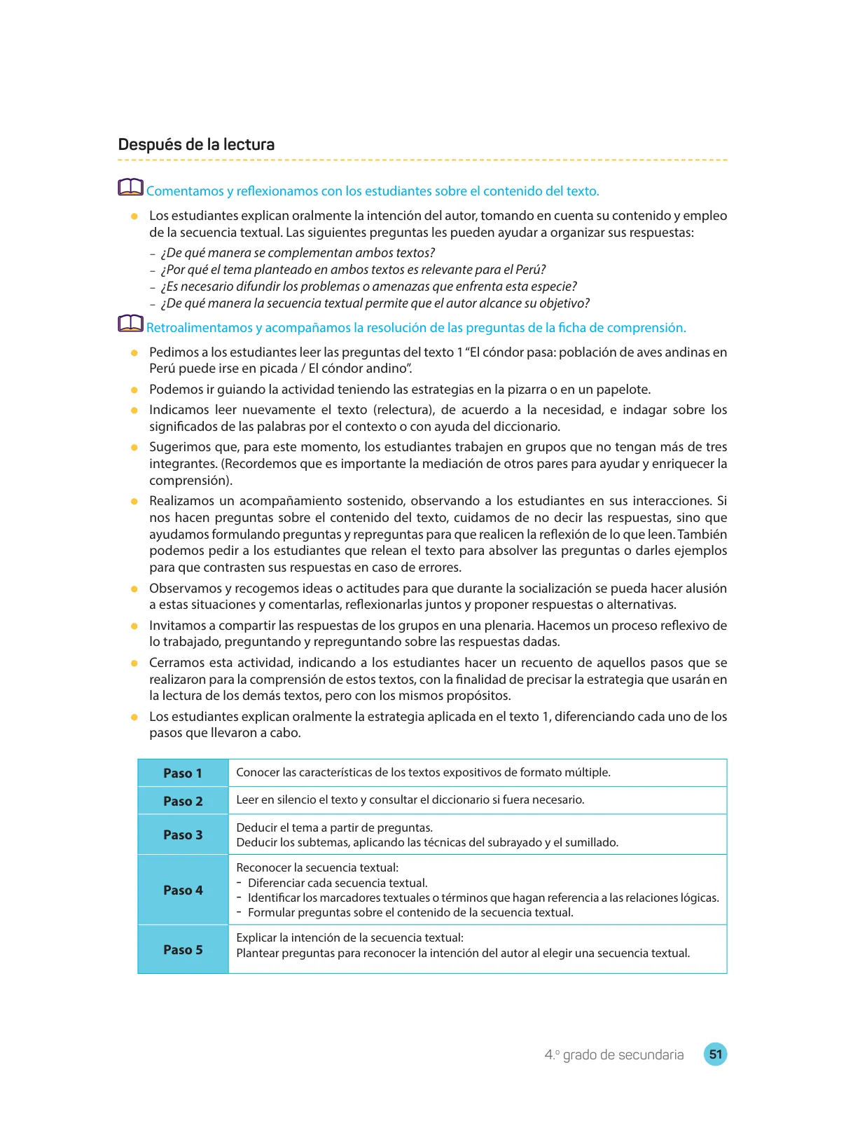 Miniatura página 53 de Comprensión lectora : manual para el docente de cuarto grado de Secundaria 2018 · 2018