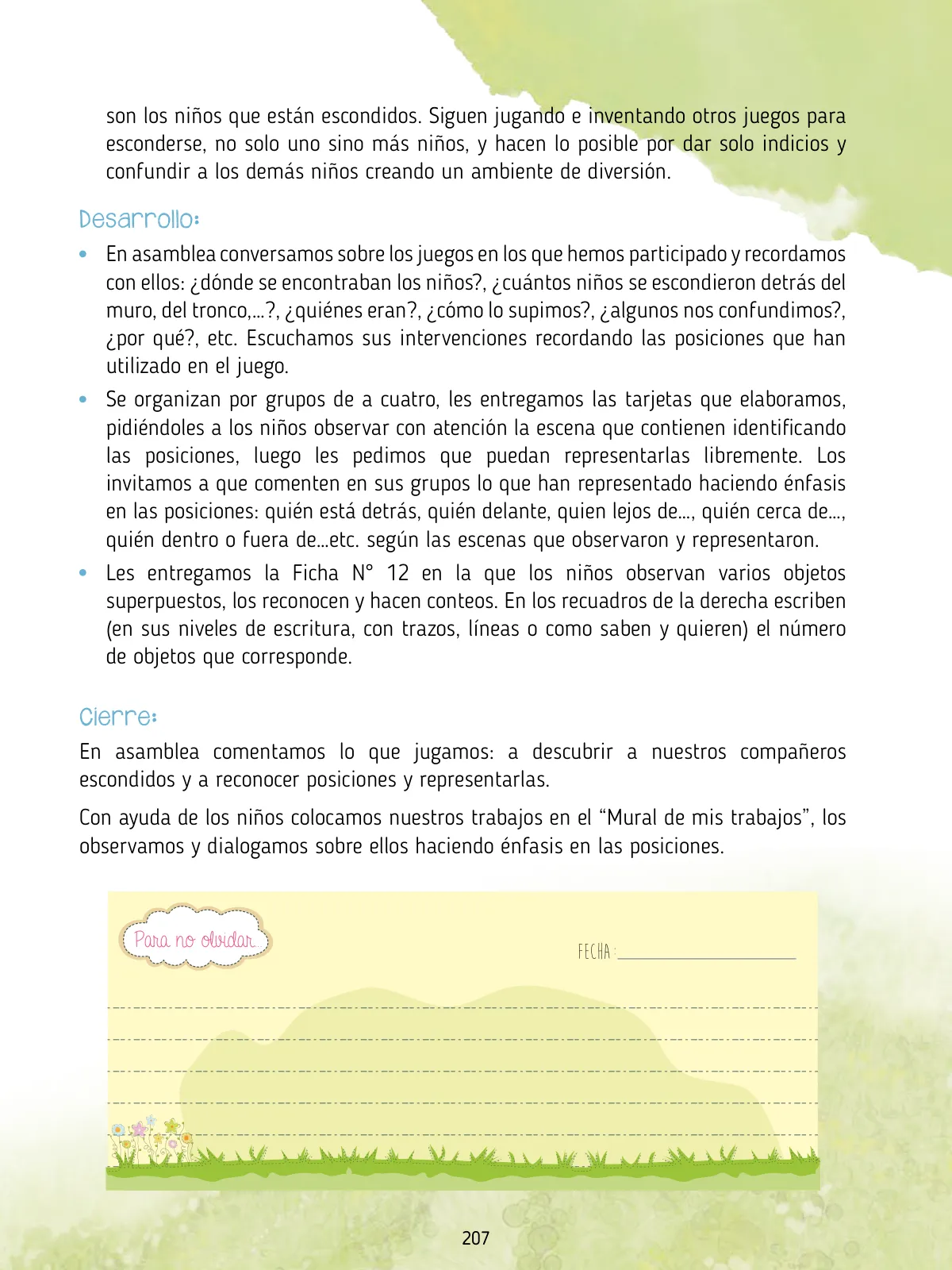 Página 209 de Agenda pedagógica 2017-2018 para docentes de II Ciclo de Instituciones de nivel de Educación Inicial · 2017