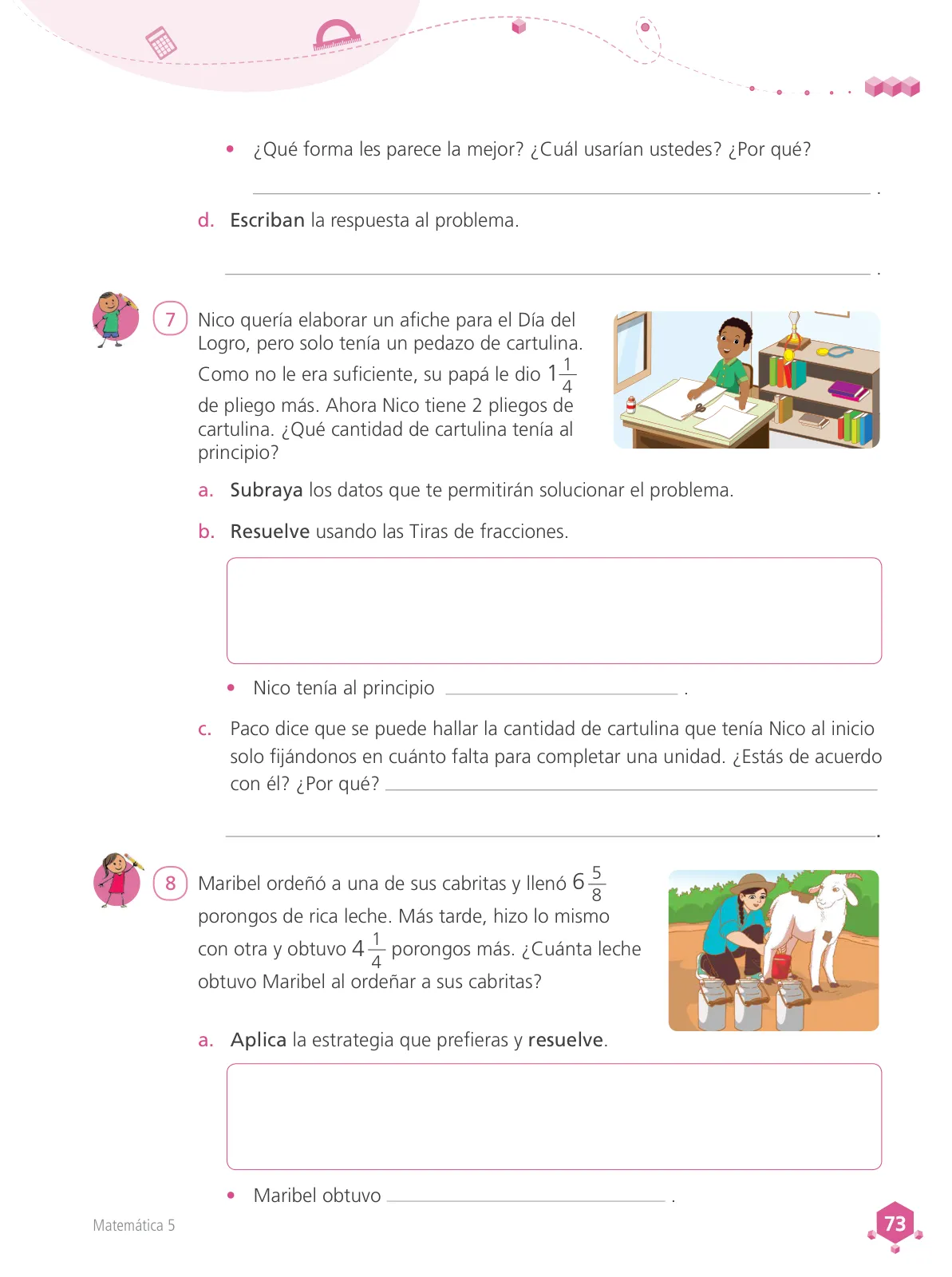 Página 74 de Matemática 5 : cuaderno de trabajo para quinto grado de Educación Primaria 2018 · 2018