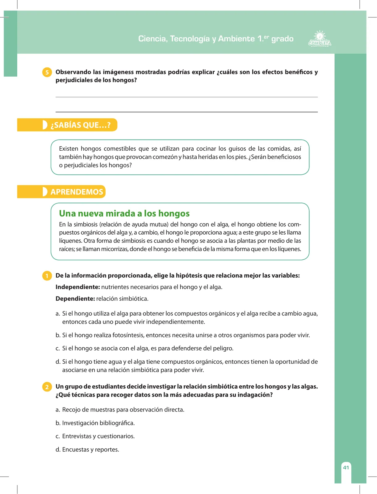 Página 41 de Ciencia, Tecnología y Ambiente 1. Cuaderno de reforzamiento pedagógico - JEC · 2016