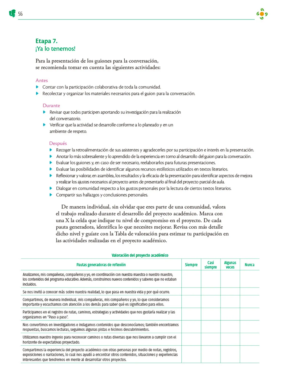 Miniatura página 57 de Colección Ximhai. Nuestro libro de Proyectos.  Tomo II.   Libro de Educación Telesecundaria Grado 1°  Ciclo Escolar 2025 - 2026
