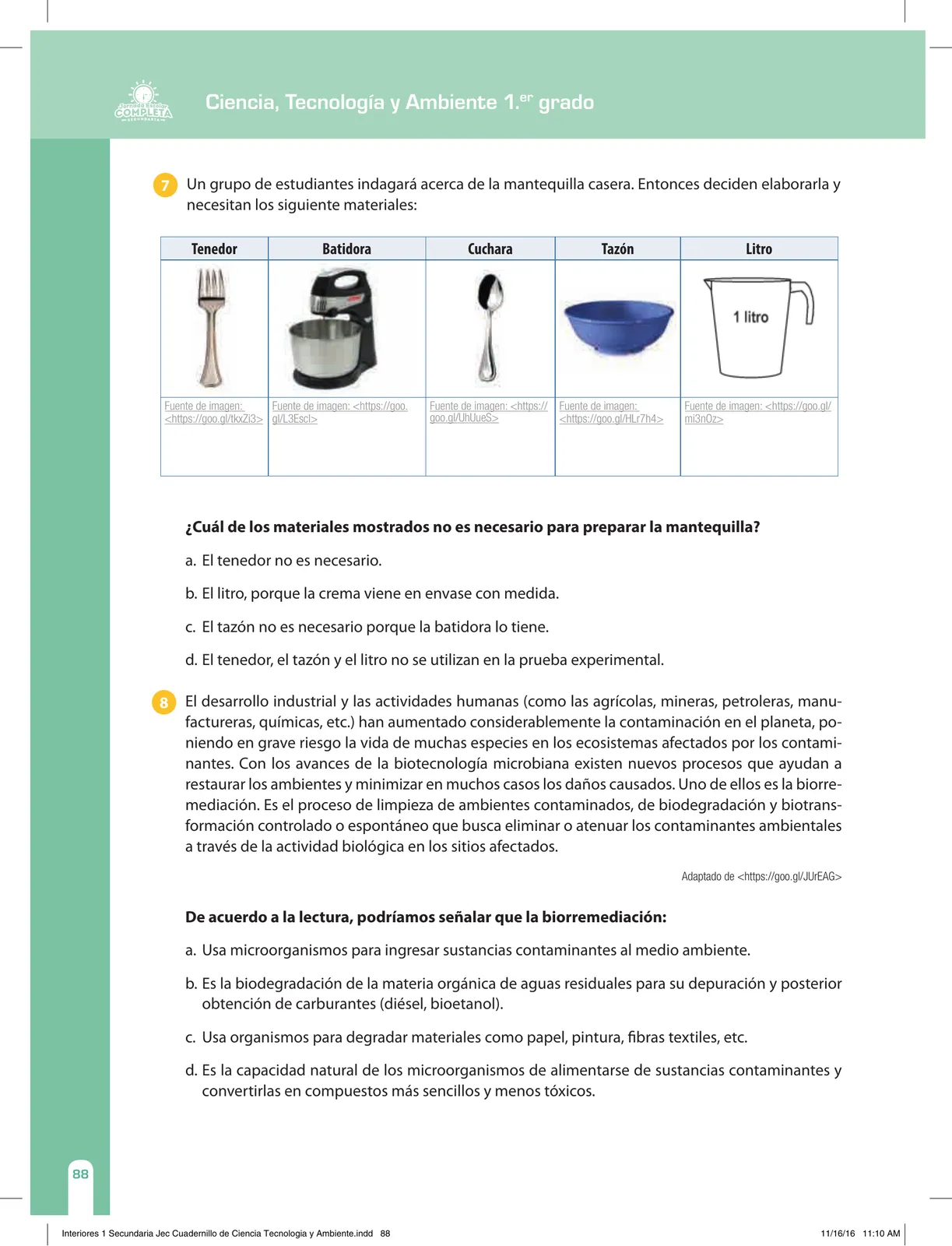 Página 88 de Ciencia, Tecnología y Ambiente 1. Cuaderno de reforzamiento pedagógico - JEC · 2016