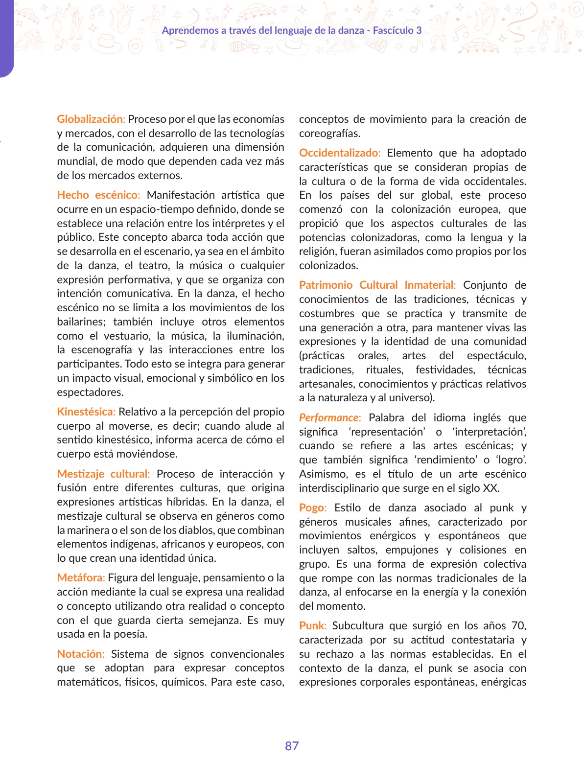 Página 87 de Aprendemos a través del lenguaje de la danza Fascículo 3 para estudiantes de Educación Secundaria · 2024