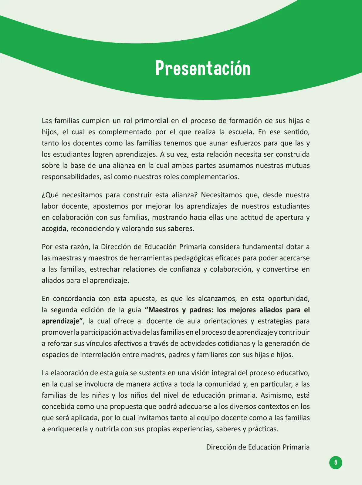 Página 7 de Guía para el trabajo docente con las familias del ciclo V de Primaria · 2016