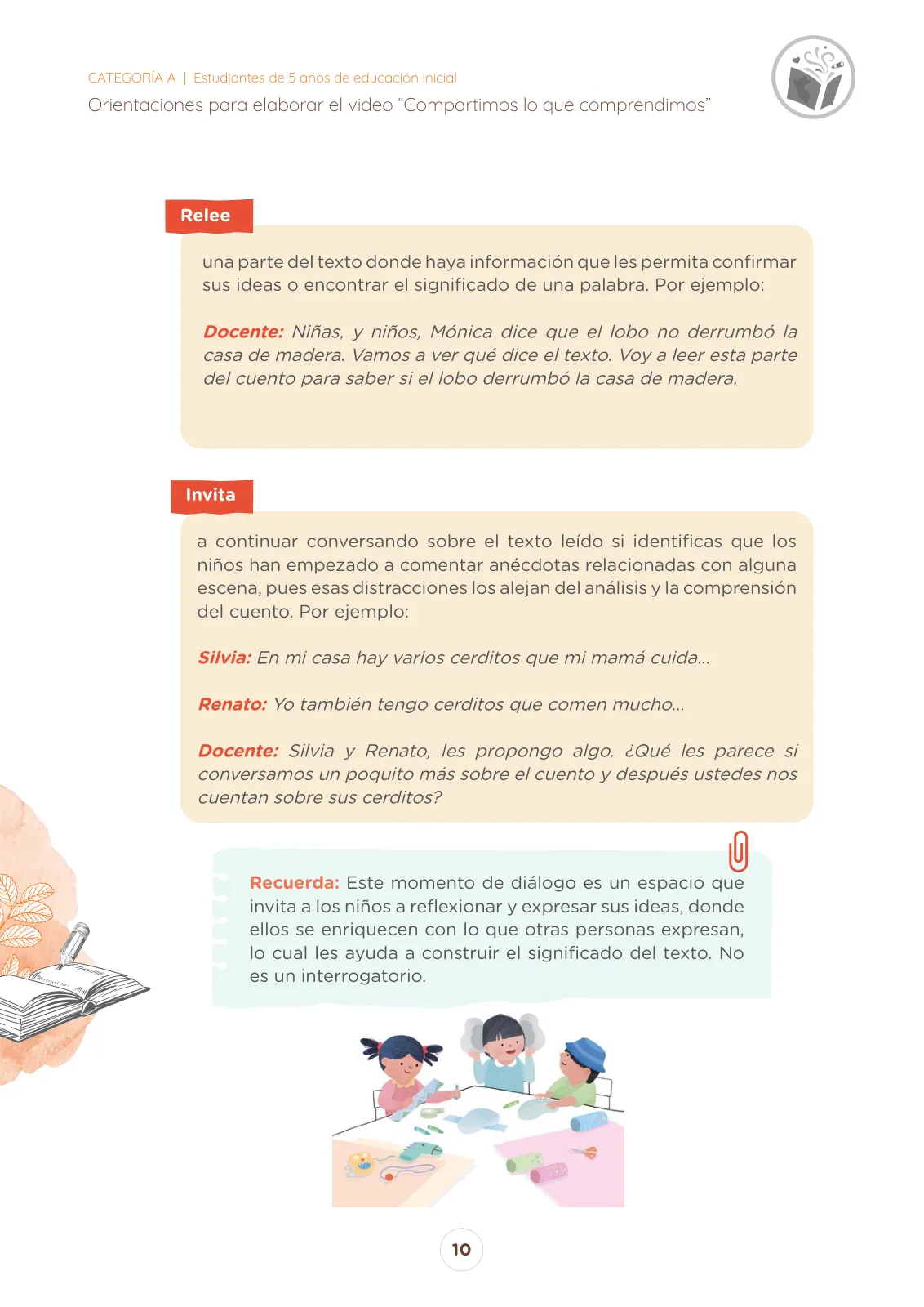 Página 10 de Orientaciones para elaborar el video “Compartimos lo que comprendimos” Concurso Nacional de Comprensión Lectora “El Perú Lee” : categoría A, estudiantes de 5 años de educación inicial · 2025