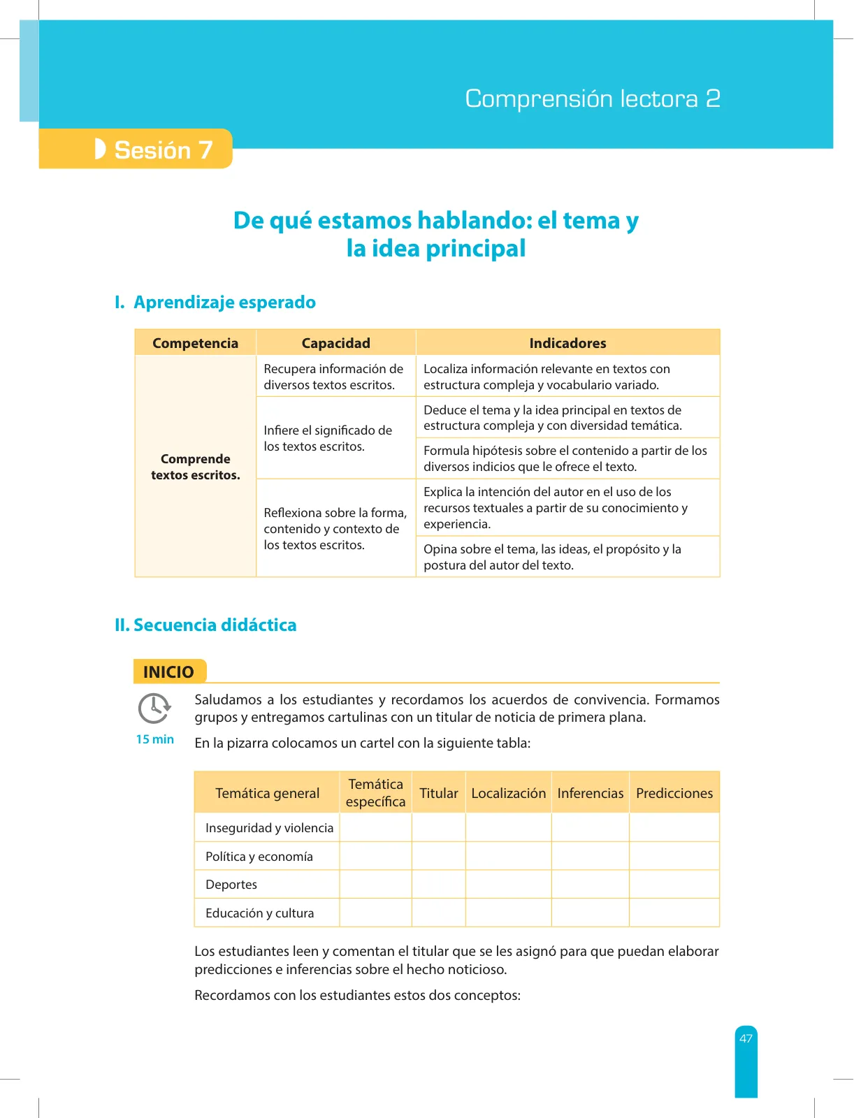 Página 49 de Comprensión lectora 2 : manual para el docente de segundo grado de Secundaria · 2017