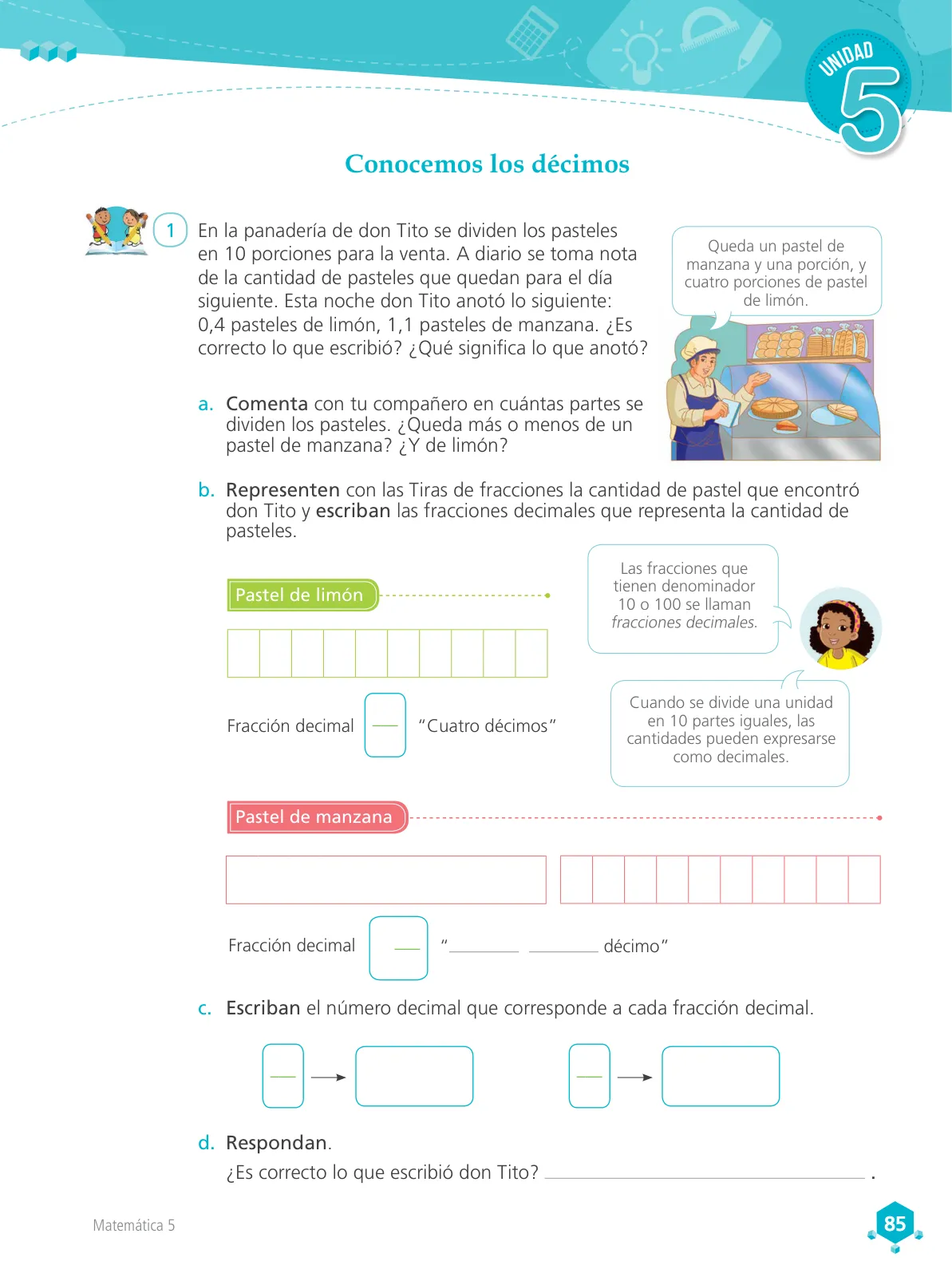 Página 86 de Matemática 5 : cuaderno de trabajo para quinto grado de Educación Primaria 2018 · 2018