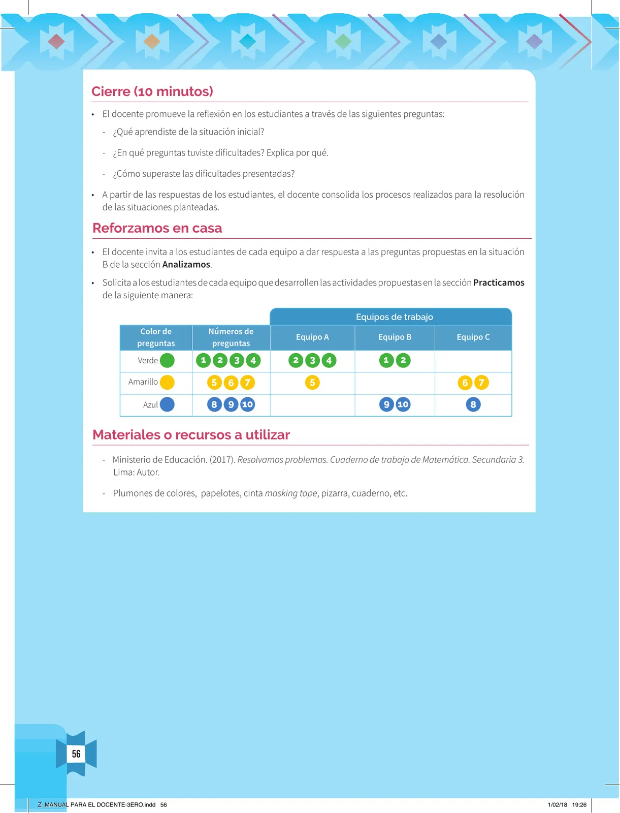 Miniatura página 58 de Resolvamos problemas 3 : manual para el docente 2018 · 2018