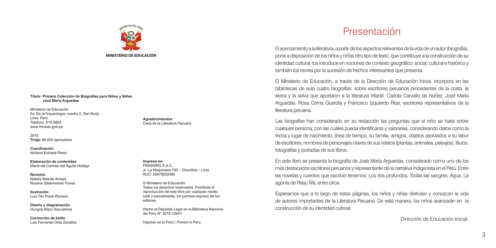 Miniatura página 3 de Primera Colección de Biografías para Niños y Niñas : José María Arguedas · 2015