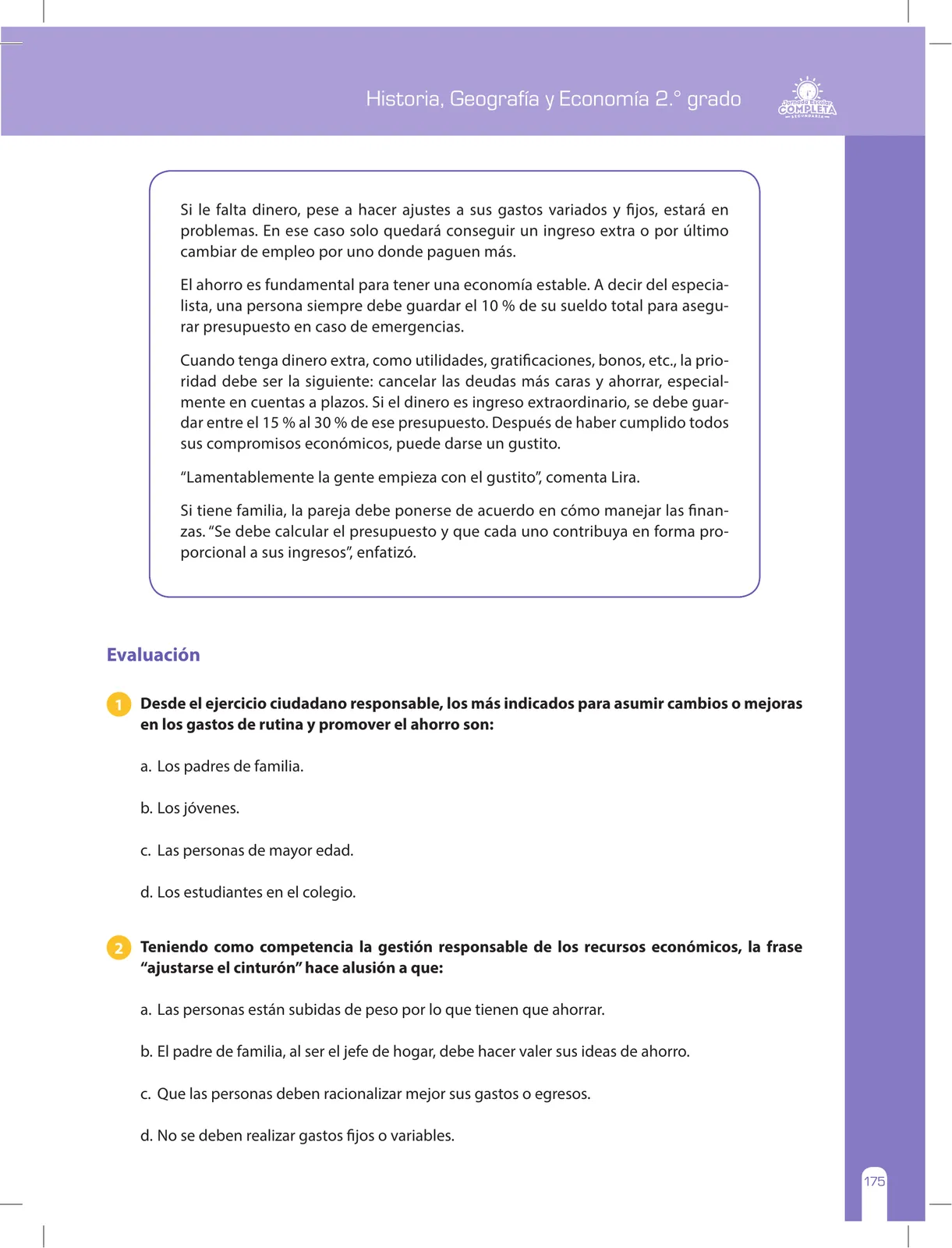 Página 175 de Historia, Geografía y Economía 2 : cuaderno de reforzamiento pedagógico - JEC · 2016