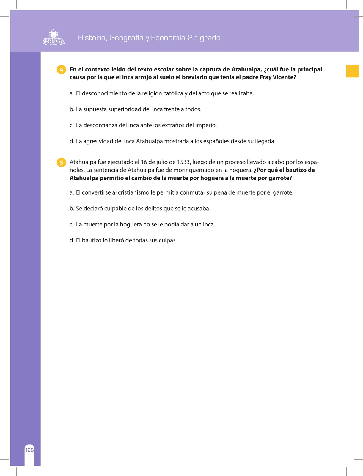 Página 126 de Historia, Geografía y Economía 2 : cuaderno de reforzamiento pedagógico - JEC · 2016
