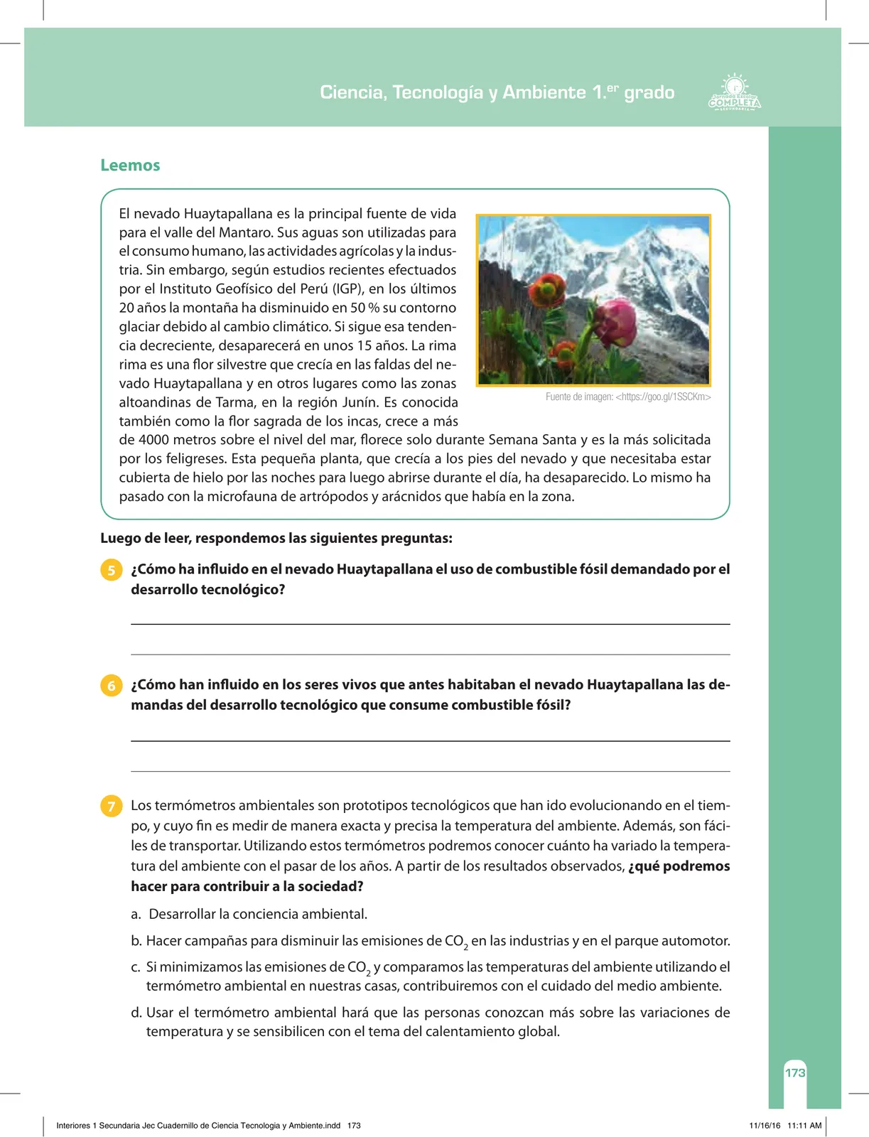 Miniatura página 173 de Ciencia, Tecnología y Ambiente 1. Cuaderno de reforzamiento pedagógico - JEC · 2016