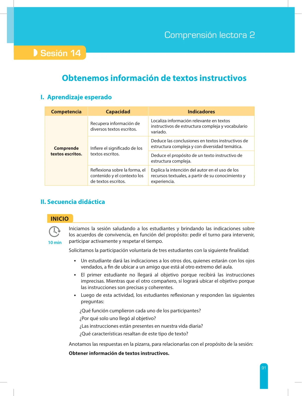 Página 93 de Comprensión lectora 2 : manual para el docente de segundo grado de Secundaria · 2017