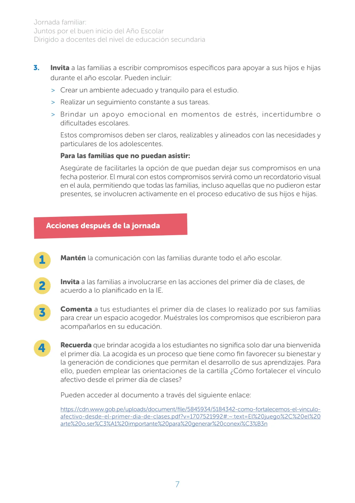 Página 7 de Jornada familiar : juntos por el buen inicio del año escolar. Dirigido a docentes del nivel de educación secundaria · 2025