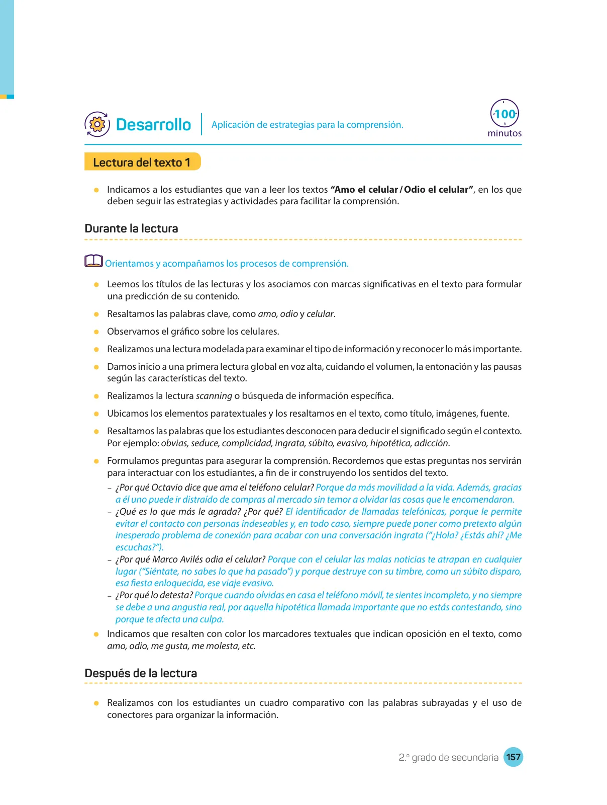 Página 159 de Comprensión lectora : manual para el docente de segundo grado de Secundaria 2018 · 2018