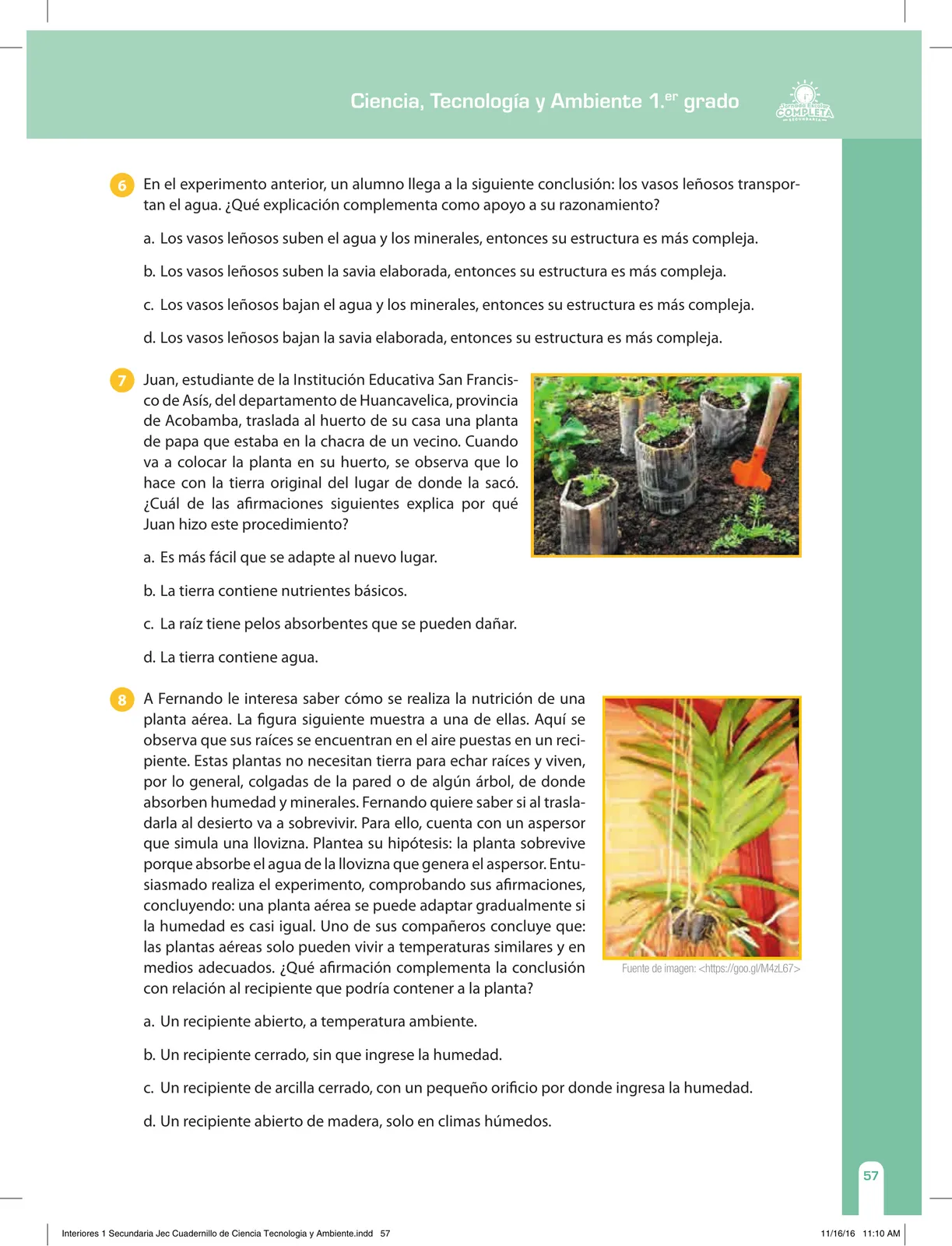 Miniatura página 57 de Ciencia, Tecnología y Ambiente 1. Cuaderno de reforzamiento pedagógico - JEC · 2016