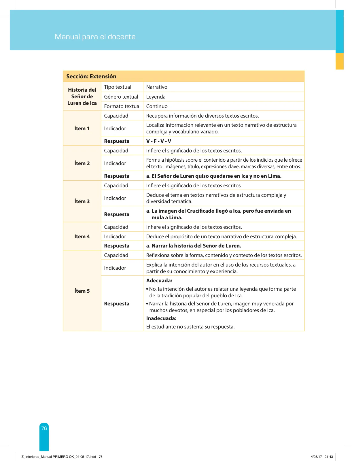 Miniatura página 78 de Comprensión lectora 1 : manual para el docente de primer grado de Secundaria · 2017