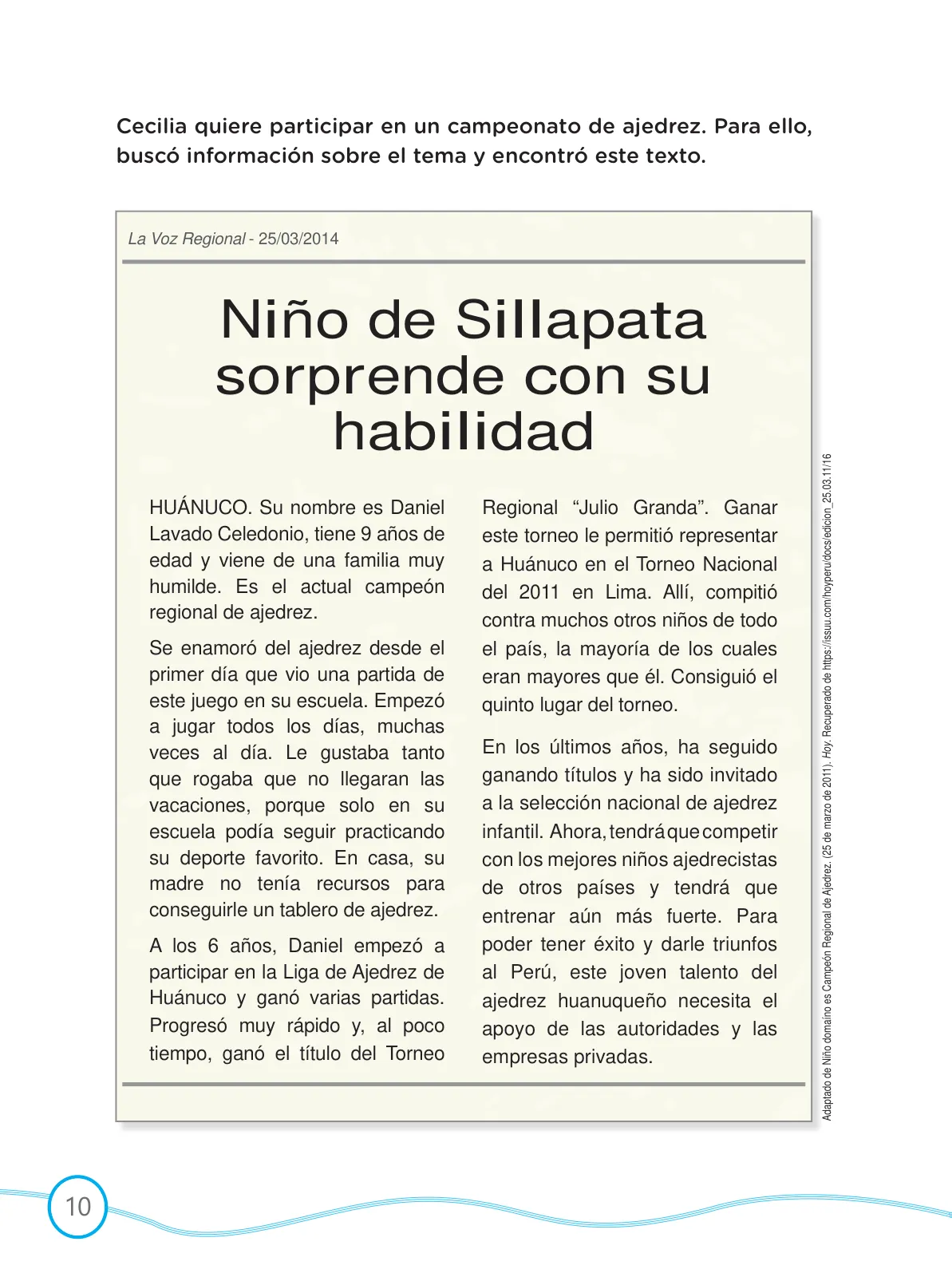Página 10 de Kit de evaluación Entrada 1 Demostrando lo que aprendimos : Comunicación, primer trimestre, Cuarto grado - Primaria · 2019