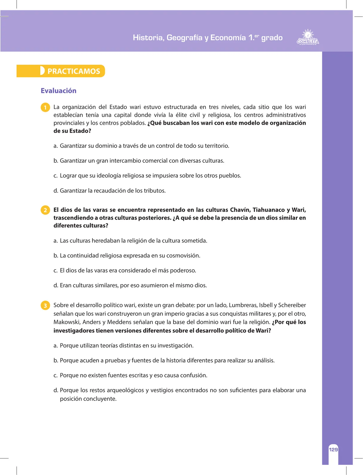 Página 129 de Historia, Geografía y Economía 1 : cuaderno de reforzamiento pedagógico - JEC · 2016