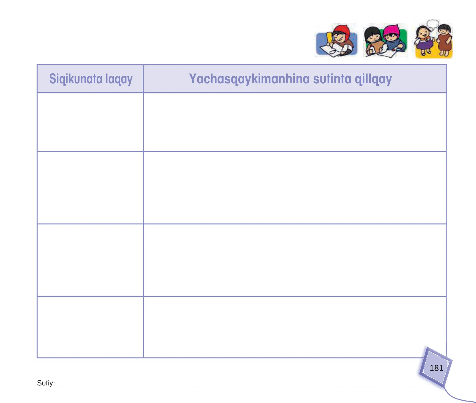 Página 183 de Kuska yachasunchik : cuaderno de trabajo y folder - inicial 5 años Quechua chanka · 2020