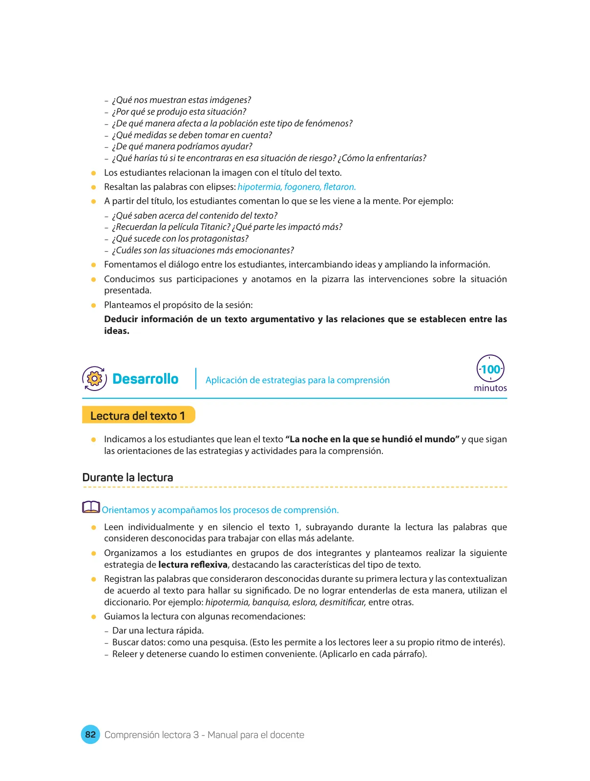 Página 84 de Comprensión lectora : manual para el docente de tercer grado de Secundaria 2018 · 2018