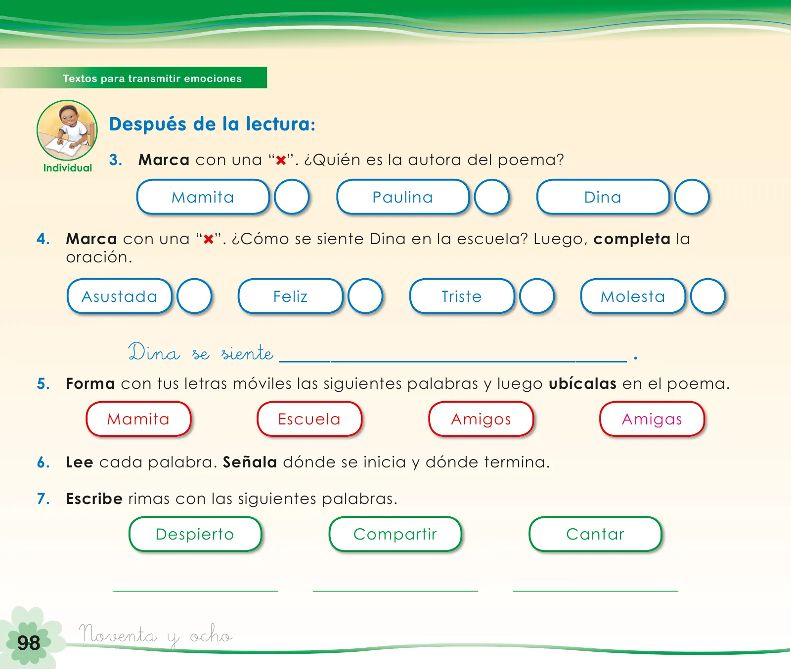 Miniatura página 100 de Comunicación 1 : cuaderno de trabajo para primer grado de Educación Primaria 2019 · 2019