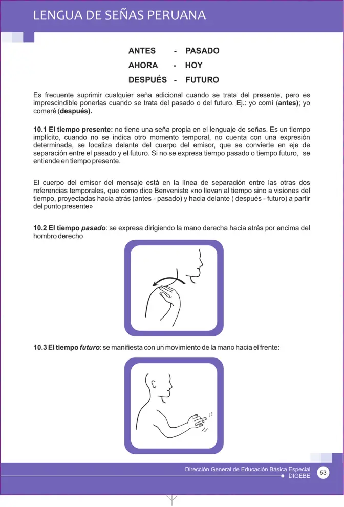 Página 53 de Lengua de señas peruana : guía para el aprendizaje de la lengua de señas peruana, vocabulario básico · 2015