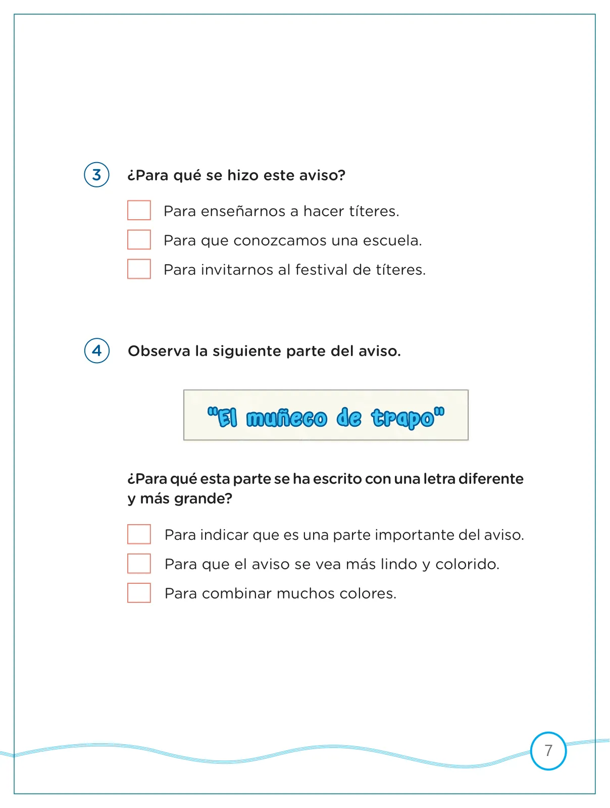 Miniatura página 7 de Kit de evaluación Proceso 2 Demostrando lo que aprendimos : Comunicación, segundo trimestre, ﻿Segundo grado - Primaria · 2019