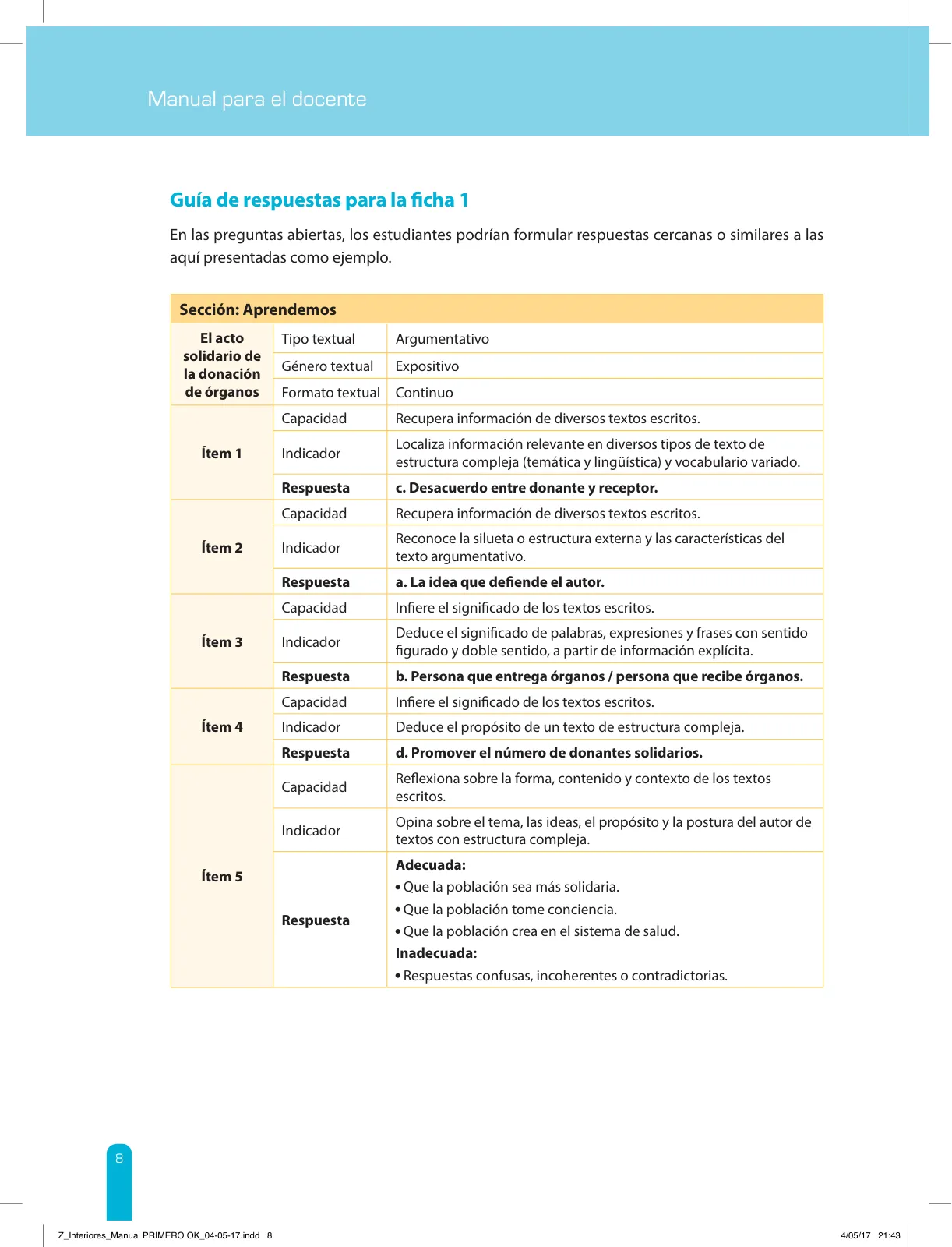Página 10 de Comprensión lectora 1 : manual para el docente de primer grado de Secundaria · 2017