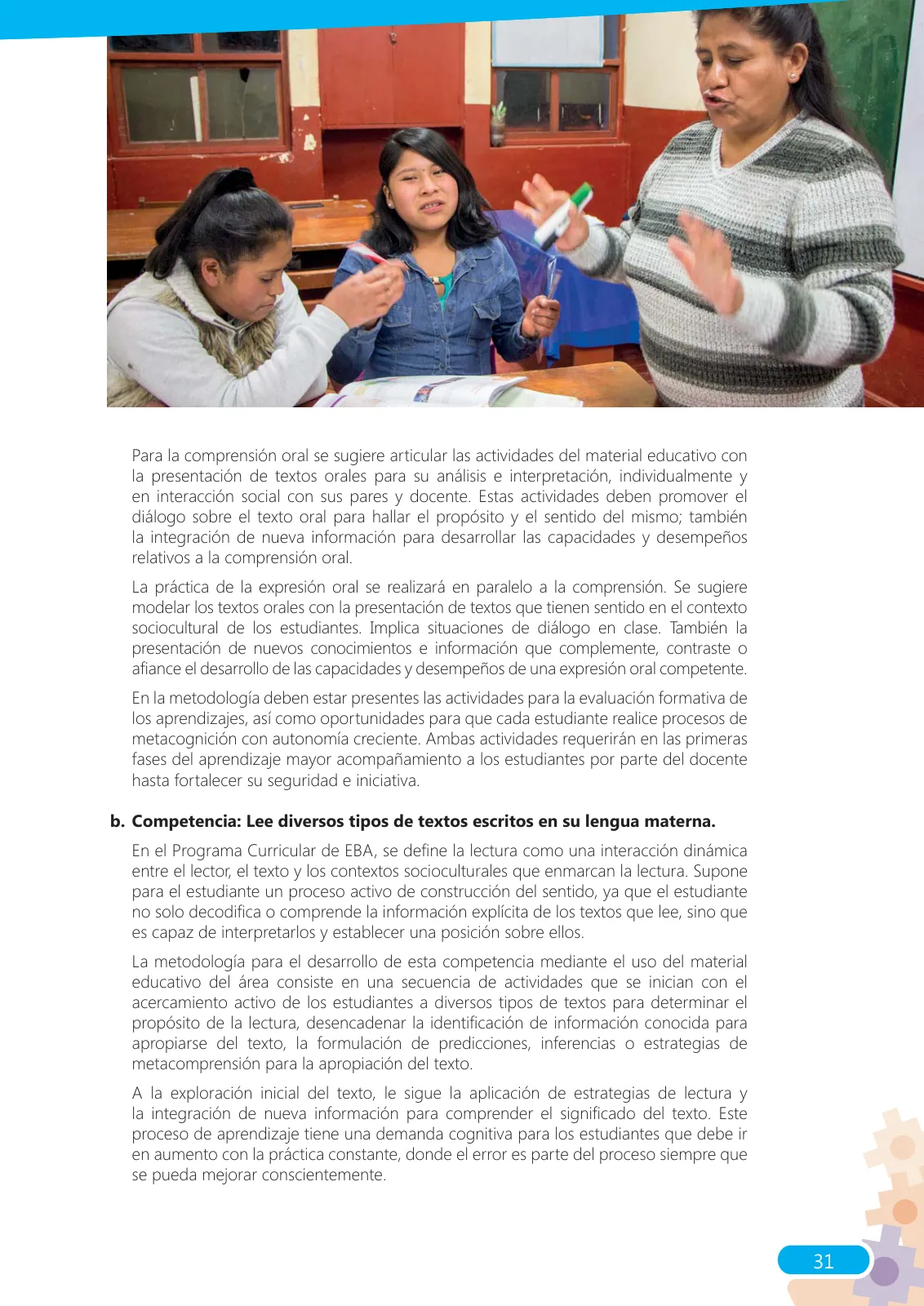 Página 31 de Guía para el docente sobre el uso del material educativo, Quechua Chanka. Ciclos Inicial e Intermedio, área de Comunicación · 2020