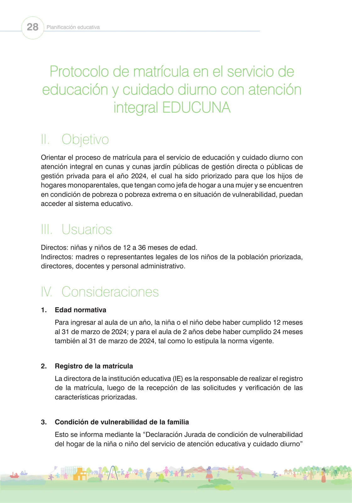 Página 30 de Orientaciones para el funcionamiento de las cunas y cunas jardín que brindan el servicio de educación y cuidado diurno con atención integral para niñas y niños de 12 a 36 meses : guía del servicio y protocolos · 2024