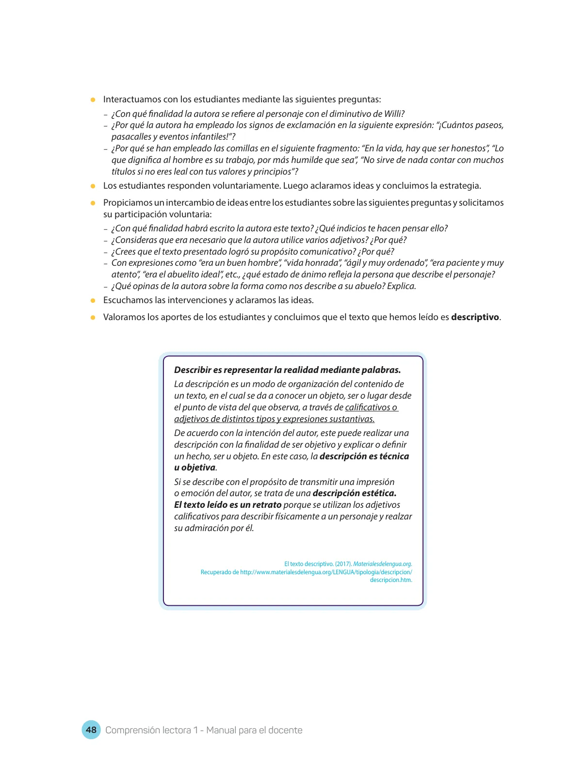 Miniatura página 50 de Comprensión lectora : manual para el docente de primer grado de Secundaria 2018 · 2018