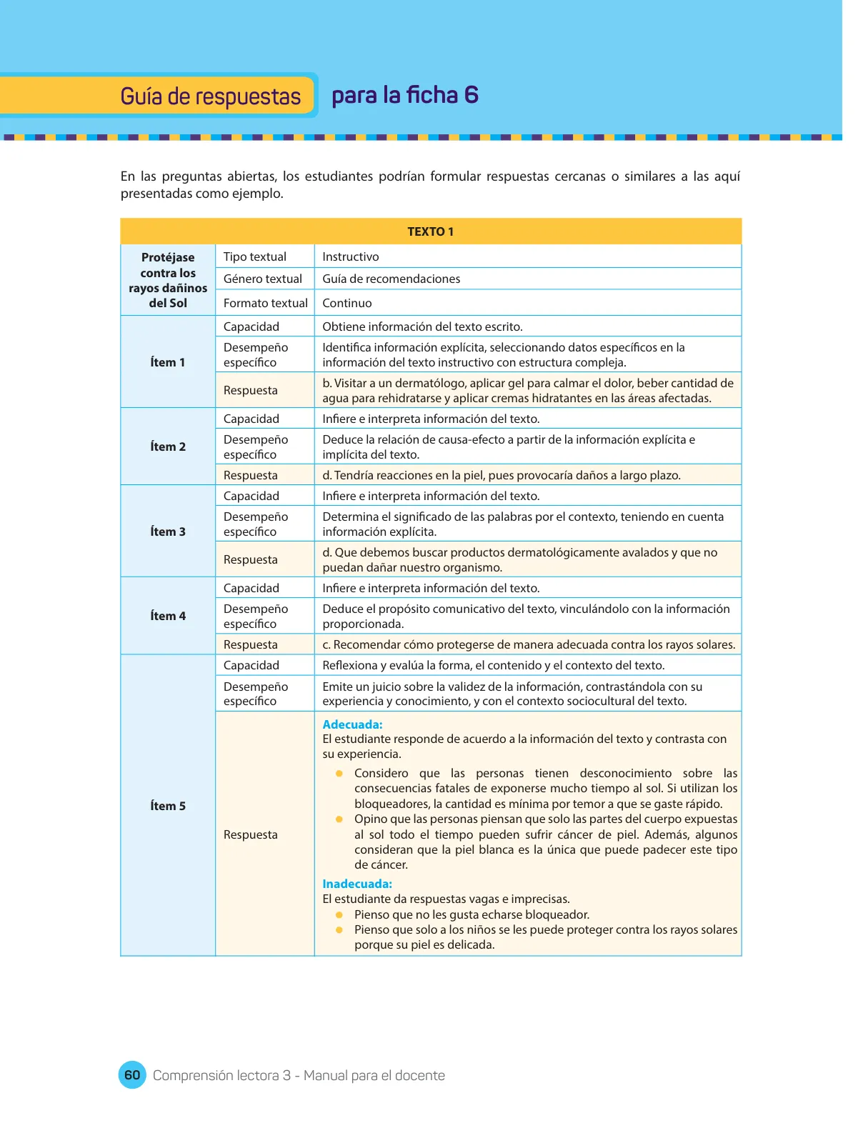 Miniatura página 62 de Comprensión lectora : manual para el docente de tercer grado de Secundaria 2018 · 2018