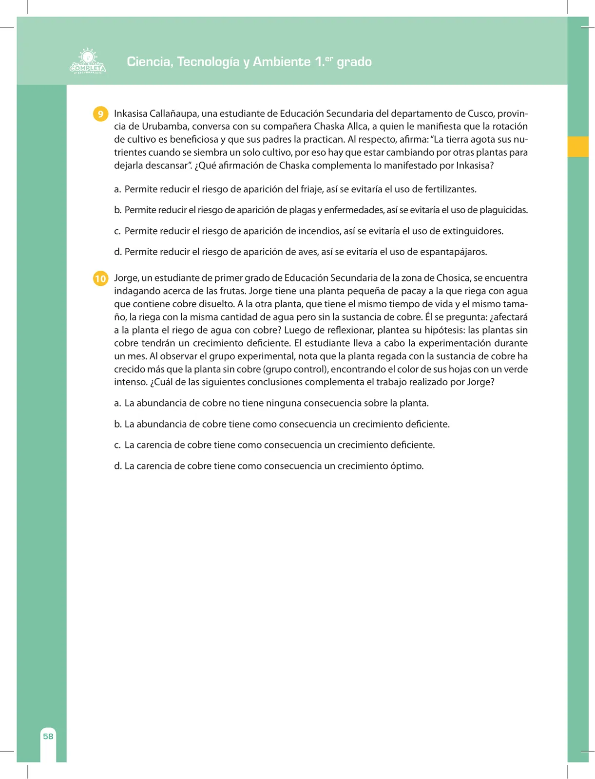 Miniatura página 58 de Ciencia, Tecnología y Ambiente 1. Cuaderno de reforzamiento pedagógico - JEC · 2016