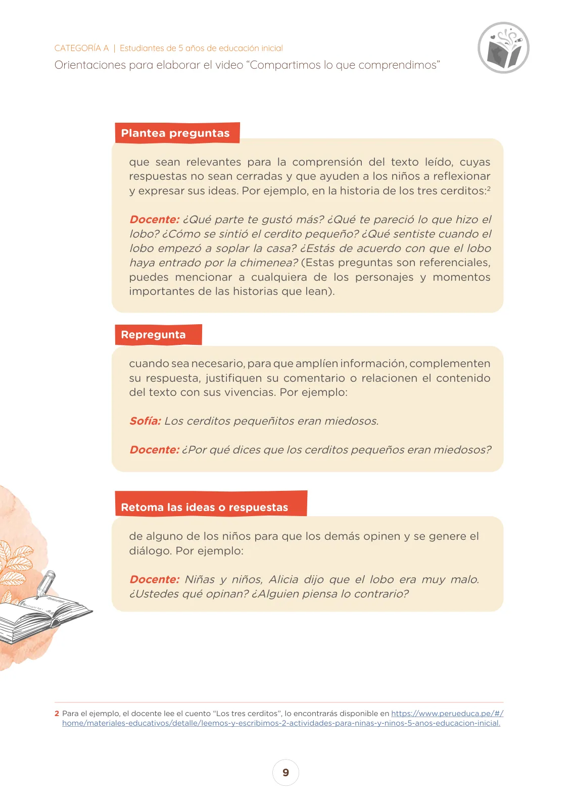 Miniatura página 9 de Orientaciones para elaborar el video “Compartimos lo que comprendimos” Concurso Nacional de Comprensión Lectora “El Perú Lee” : categoría A, estudiantes de 5 años de educación inicial · 2025