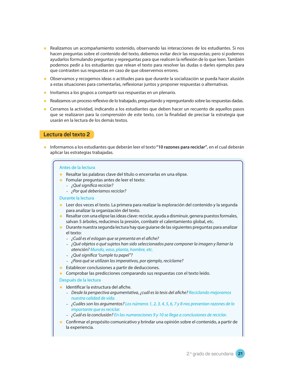Página 23 de Comprensión lectora : manual para el docente de segundo grado de Secundaria 2018 · 2018