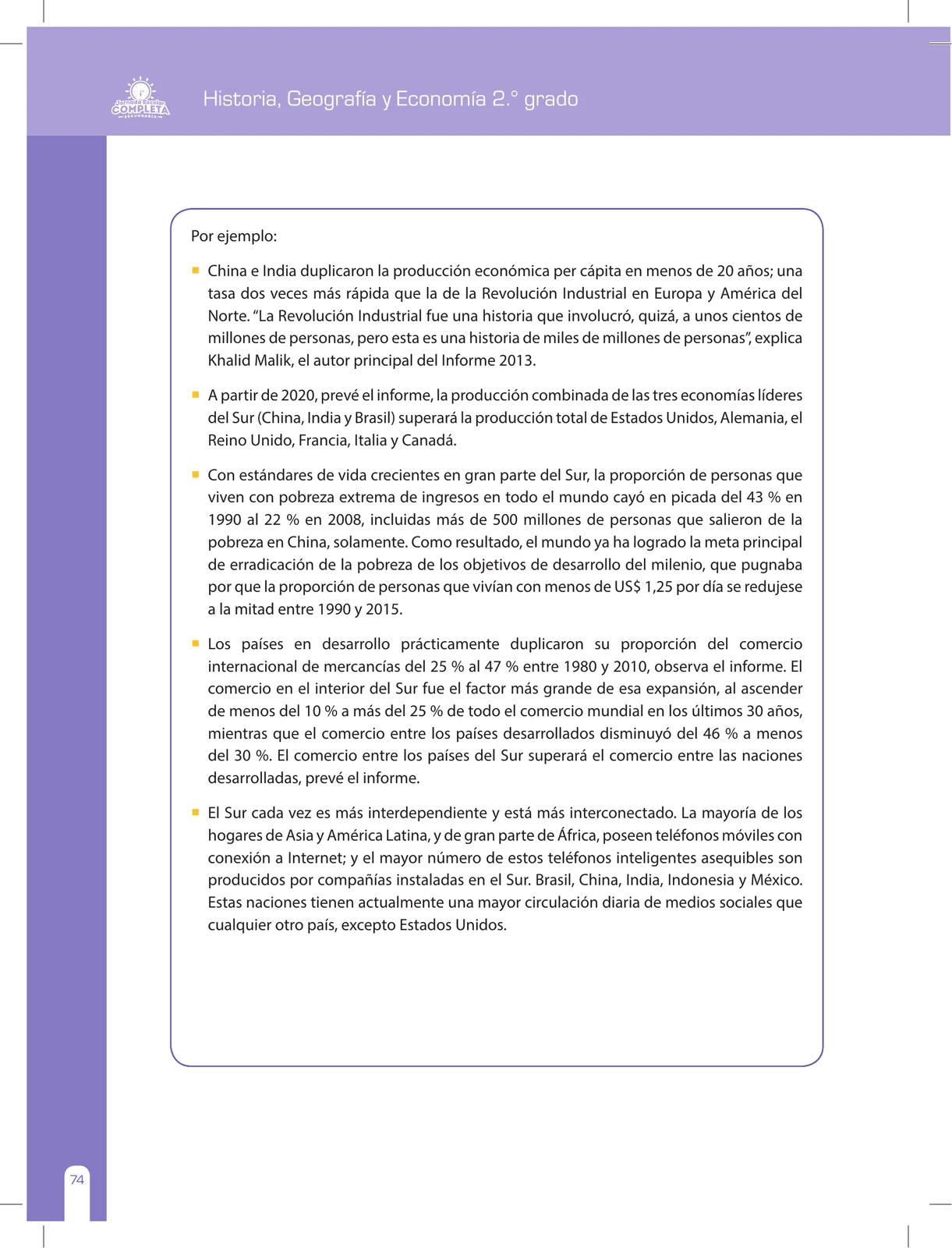 Página 74 de Historia, Geografía y Economía 2 : cuaderno de reforzamiento pedagógico - JEC ﻿ · 2016
