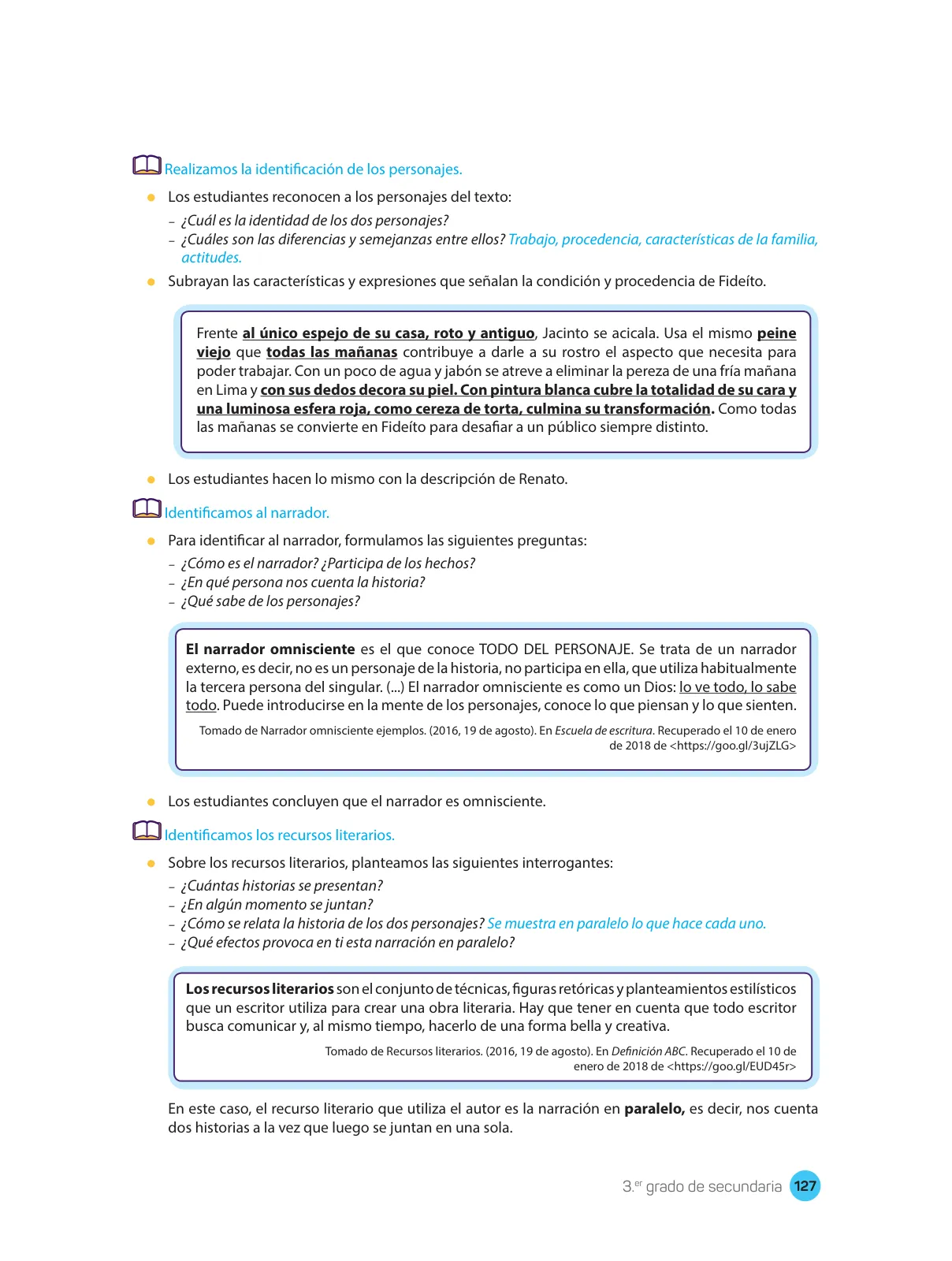 Página 129 de Comprensión lectora : manual para el docente de tercer grado de Secundaria 2018 · 2018