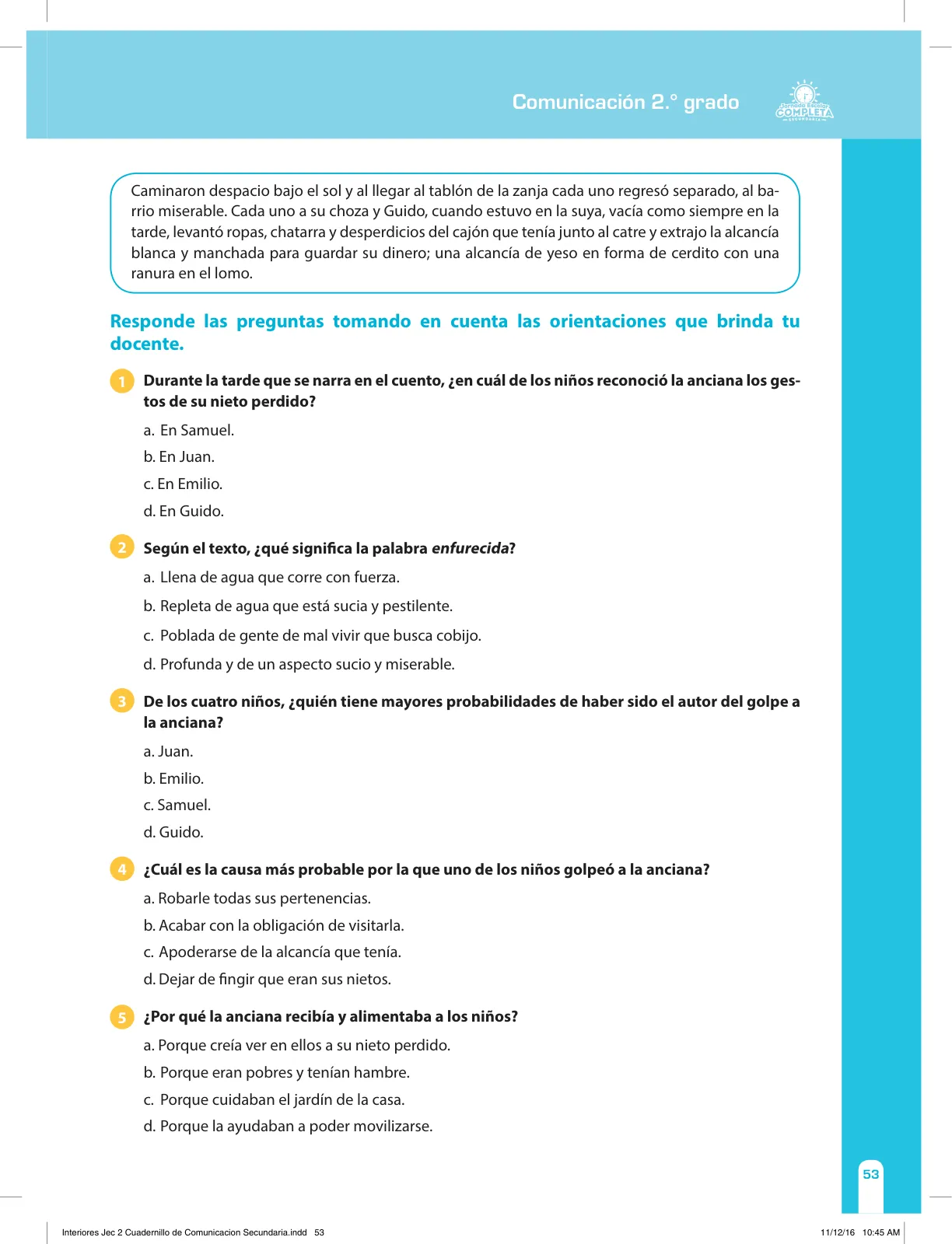 Miniatura página 53 de Comunicación Secundaria 2. Cuaderno de reforzamiento pedagógico - JEC · 2016